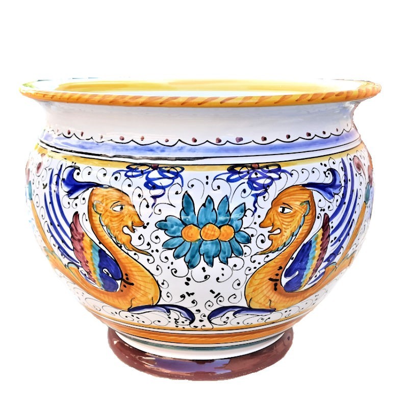 Deruta majolica vase holder hand painted Raphaelesque decoration