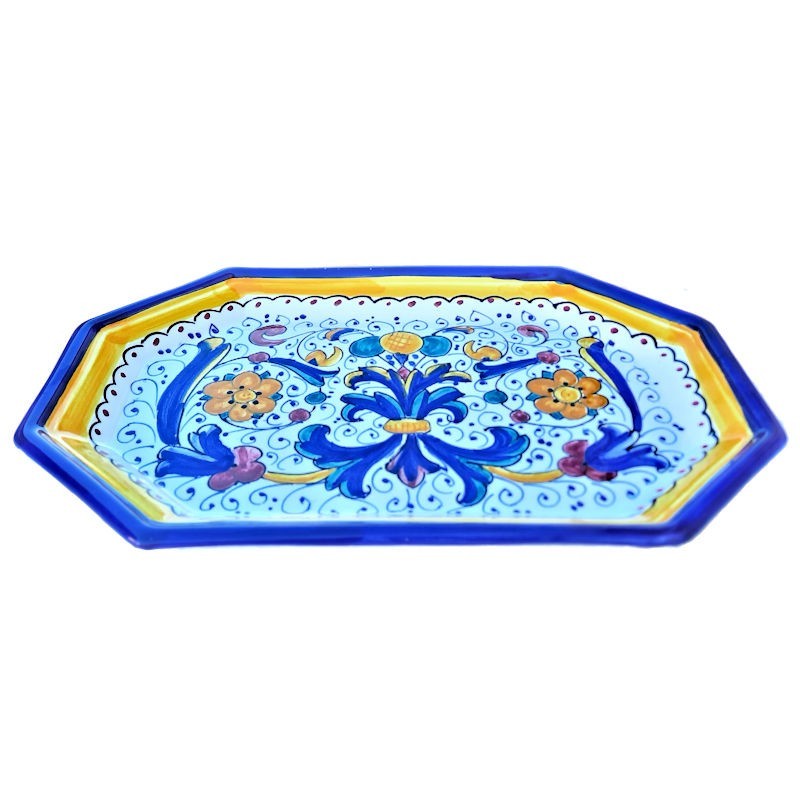 Octagonal tray majolica ceramic Deruta rich Deruta blue